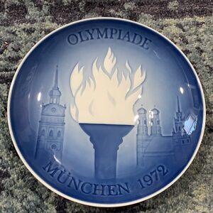Royal Copenhagen Munich 1972 Olympics blue and white commemorative plate